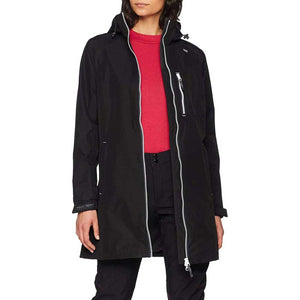 Helly Hansen black hooded waterproof jacket with front zipper and chest pocket