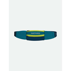 Nathan blue and yellow running waist belt with zippered pocket