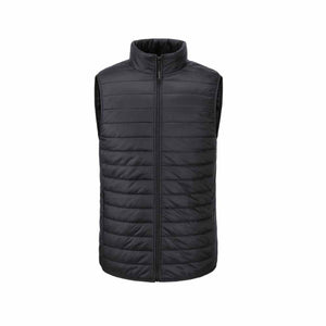 Black 30seven quilted vest with a high collar and full front zipper