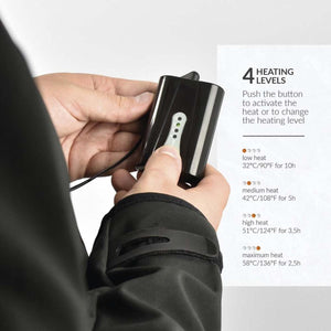 30seven battery pack showing four heating levels and temperature settings