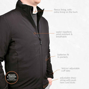 30seven heated jacket features with fleece lining water repellent fabric battery pockets and adjustable cuffs