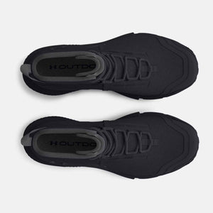 Top view of black Under Armour athletic shoes