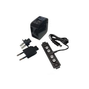 Hotronic battery charger kit with wall adapters and charging cable