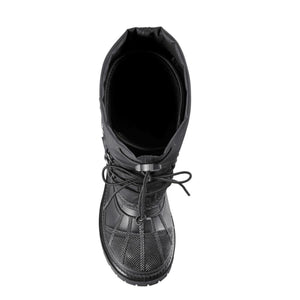 Top view of a black Baffin winter boot with drawstring closure
