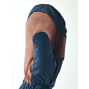 Hestra navy blue and brown leather mitten