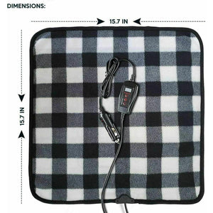 Zone Tech black and white plaid heated seat cushion with 15.7 inch dimensions and power controller