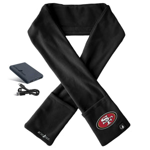 ActionHeat San Francisco 49ers black fleece heated scarf with battery pack and charging cable