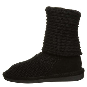 Bearpaw black knit mid calf boot with suede heel