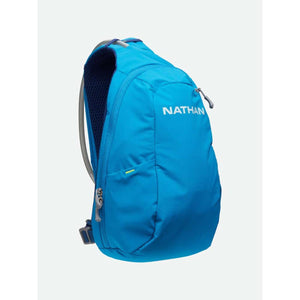 Blue Nathan hydration backpack with side view