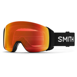 Smith ski goggles with black frame and orange mirrored lens