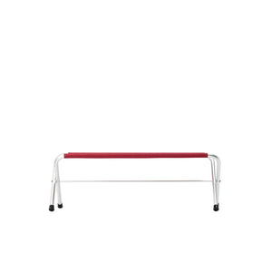 Red and silver metal folding bench