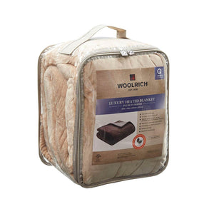Woolrich queen size plush to berber heated blanket in clear plastic storage case