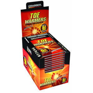 Grabber toe warmers display box containing multiple adhesive heat packs