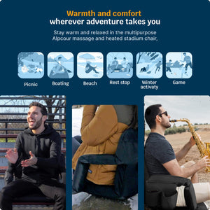 Alpcour massage and heated stadium chair used for picnics boating beach rest stops winter activities and games