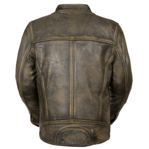Back view of a Milwaukee Leather brown distressed leather motorcycle jacket