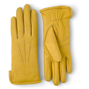 Yellow Hestra leather gloves with stitched detailing