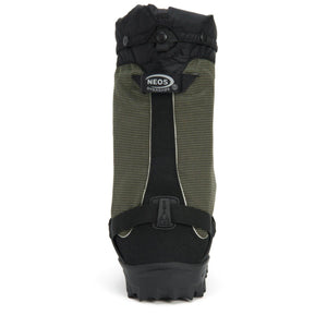 Rear view of Neos olive green and black waterproof overshoe with adjustable strap