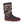Acorn grey knit boot with brown faux fur cuff and red suede trim