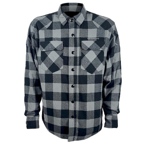 Gerbing grey and black plaid long sleeve button down shirt with two chest pockets