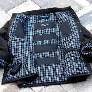 Interior of Volt heated jacket with plaid lining and battery pack