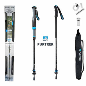 Purtrek trekking pole with integrated water filtration system including accessories and carrying case