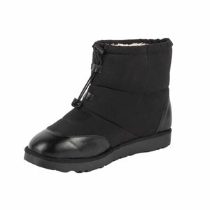 Black 509 brand quilted winter boot with toggle closure and faux fur lining