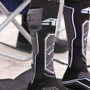 Black and grey heated socks with power button detail from vendor 509
