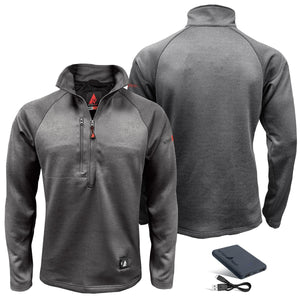 ActionHeat grey quarter zip heated fleece jacket with power bank and charging cable