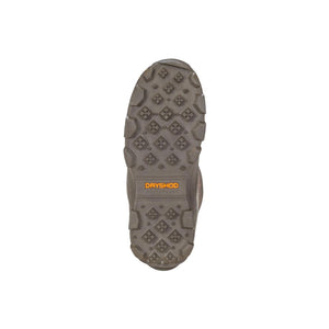 Brown rubber treaded outsole of a Dryshod boot