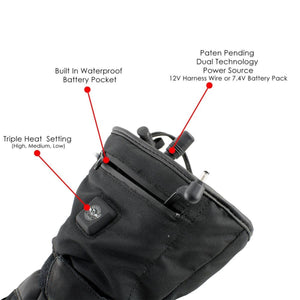 Milwaukee Leather heated glove features with waterproof battery pocket and dual power source technology