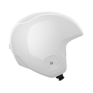 White POC ski helmet with side audio speaker panel