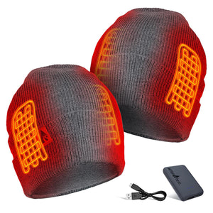 ActionHeat red and grey heated beanie with battery pack and charging cable