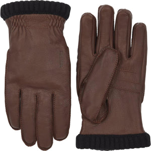 Hestra brown leather gloves with black ribbed cuffs