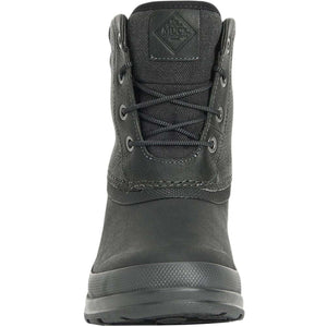 Black Muck lace up winter boot with textured rubber base and leather upper