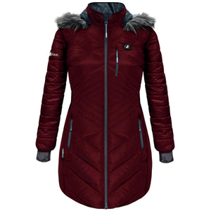 ActionHeat burgundy quilted heated parka with faux fur hood