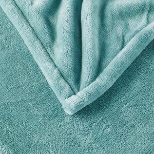 Close up of light blue plush fleece blanket texture