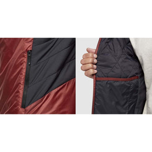 Black Diamond jacket showing exterior zippered pocket and interior quilted lining