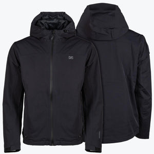 Mobile Warming black hooded jacket showing front and back views