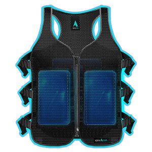 Alphacool black mesh cooling vest with two blue cooling inserts and side adjustment straps