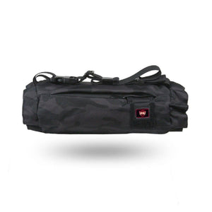 Black camouflage tactical waist bag with adjustable straps and G logo patch