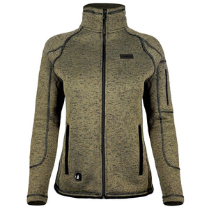 ActionHeat olive green heathered knit zip up jacket with black trim and pockets