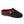 Acorn charcoal grey felt slipper with red trim and two tan circular accents