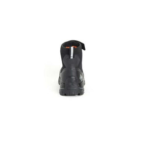 Back view of a black Muck boot with a reflective pull tab
