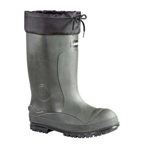 Baffin green rubber work boot with black drawstring collar