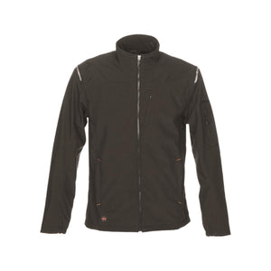 Mobile Warming black softshell heated jacket with front zipper and multiple pockets