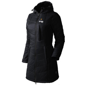 Black Gobi Heat hooded parka with quilted pattern and front zipper closure