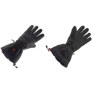 Pair of black Glovii heated gloves with adjustable wrist straps and drawstrings
