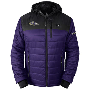 ActionHeat Baltimore Ravens hooded puffer jacket in purple and black