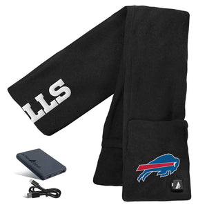ActionHeat Buffalo Bills black fleece heated scarf with battery pack and charging cable