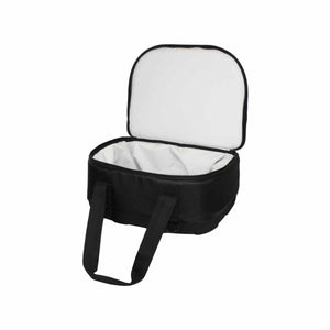 AO Coolers black soft sided cooler with white interior lining and open lid